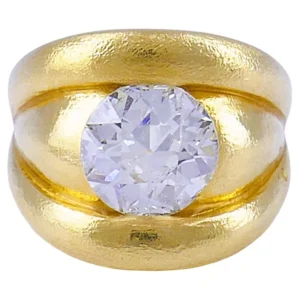 Old European Cut Diamond Chunky Gold Band RING Estate Jewelry