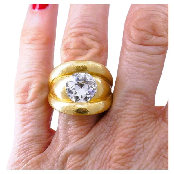 Old European Cut Diamond Chunky Gold Band RING Estate Jewelry