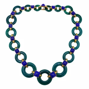 Vintage Aldo Cipullo NECKLACE 18k Gold Chrysoprase Lapis Lazuli Estate Jewelry