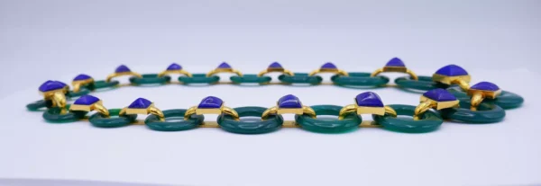 Vintage Aldo Cipullo NECKLACE 18k Gold Chrysoprase Lapis Lazuli Estate Jewelry