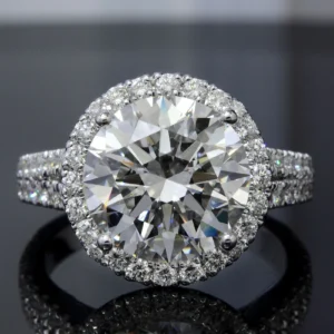 Platinum 3.10 Ct. Halo Round Cut Diamond Split Shank Engagement Ring D VVS1 3EX