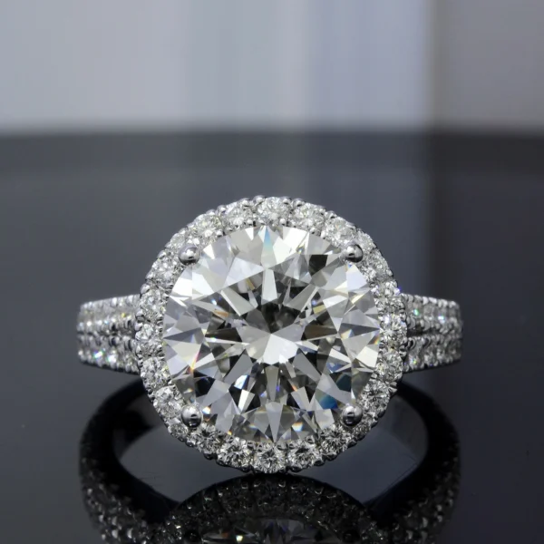 Platinum 3.10 Ct. Halo Round Cut Diamond Split Shank Engagement Ring D VVS1 3EX