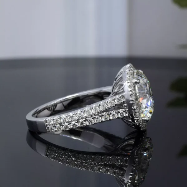 Platinum 3.10 Ct. Halo Round Cut Diamond Split Shank Engagement Ring D VVS1 3EX