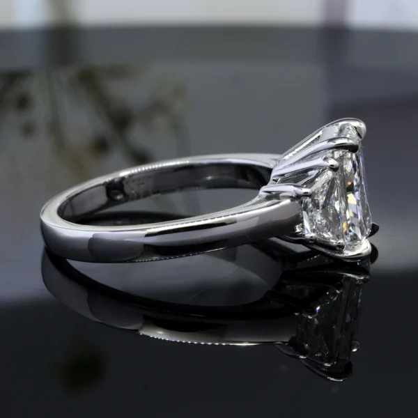 3-Stone 3.00 ct. Radiant w/ Trapezoid Cut Diamond Engagement Ring GIA I VS1 14k