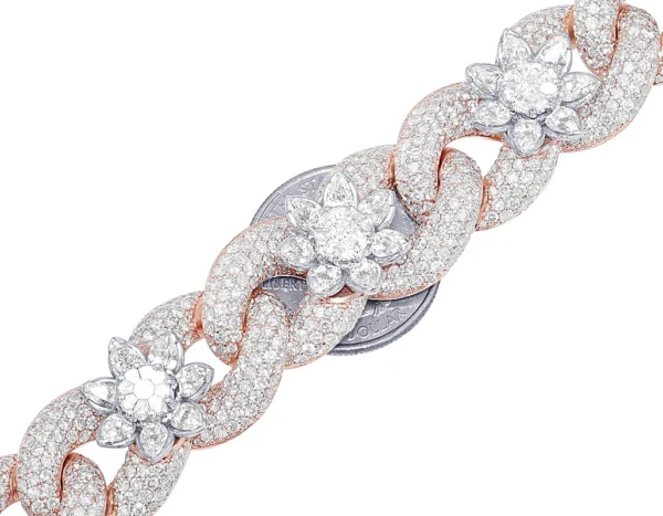 Pear Flower 94 1/2 CT Real Diamond Infinity Link Necklace 18mm 10K Rose-White...
