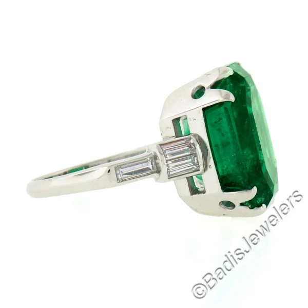 Vintage Platinum 12.16ct AGL Emerald Cut Colombian Emerald Diamond Cocktail Ring