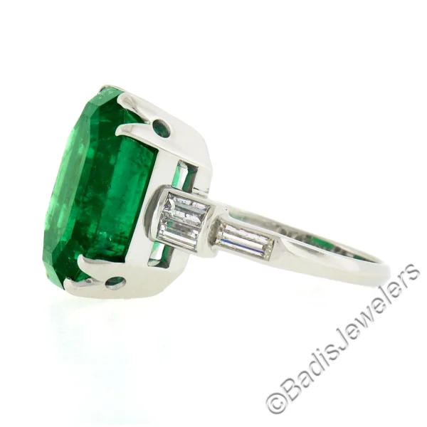 Vintage Platinum 12.16ct AGL Emerald Cut Colombian Emerald Diamond Cocktail Ring
