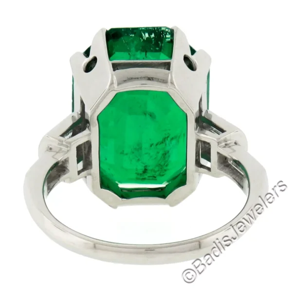 Vintage Platinum 12.16ct AGL Emerald Cut Colombian Emerald Diamond Cocktail Ring