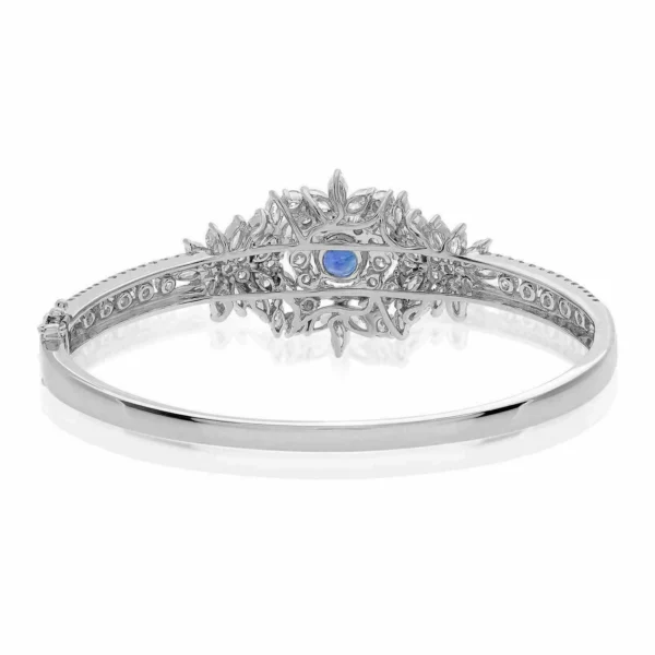 5.94CT DIAMOND & AAA SAPPHIRE 18KT WHITE GOLD FLOWER MULTI SHAPE BANGLE BRACELET