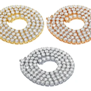 55 Pointer Solitaires 48 4/5 CT Real Diamond 4 Prong Tennis Chain Necklace 14...