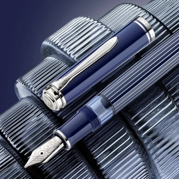 Pelikan M815 Metal Striped Blue EF Fountain Pen Special Edition