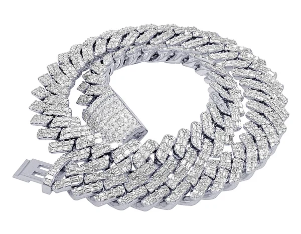 Emerald Cut VVS 74 4/5 CT Real Diamond Cuban Chain Necklace White Gold 18M...