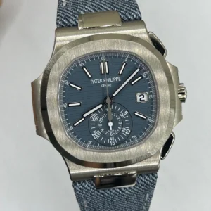 Patek Philippe Nautilus 5980/60G Watch Blue Denim Strap Blue Dial Box And Papers