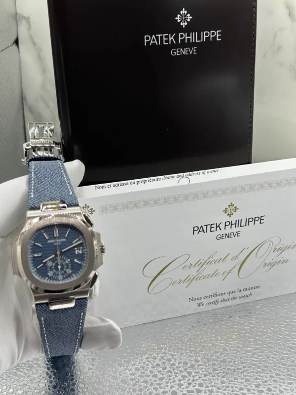 Patek Philippe Nautilus 5980/60G Watch Blue Denim Strap Blue Dial Box And Papers