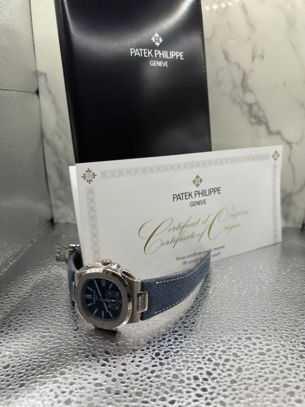 Patek Philippe Nautilus 5980/60G Watch Blue Denim Strap Blue Dial Box And Papers