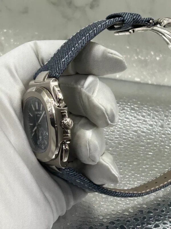 Patek Philippe Nautilus 5980/60G Watch Blue Denim Strap Blue Dial Box And Papers