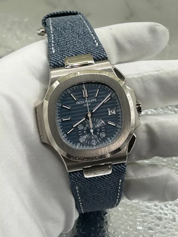 Patek Philippe Nautilus 5980/60G Watch Blue Denim Strap Blue Dial Box And Papers