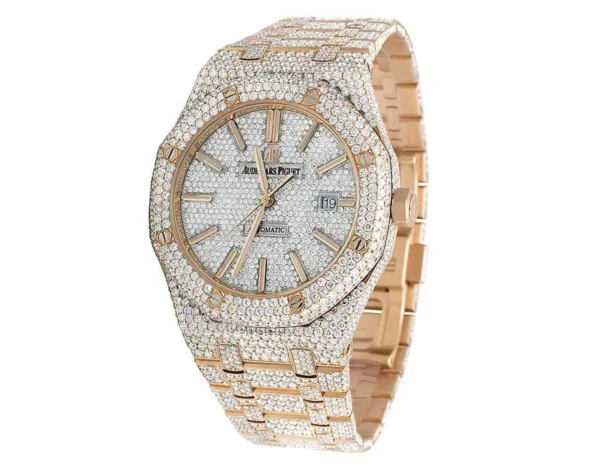 Mens 41 MM Audemars Piguet Royal Oak 18k Rose Gold Watch with VS diamond 25.5 Ct