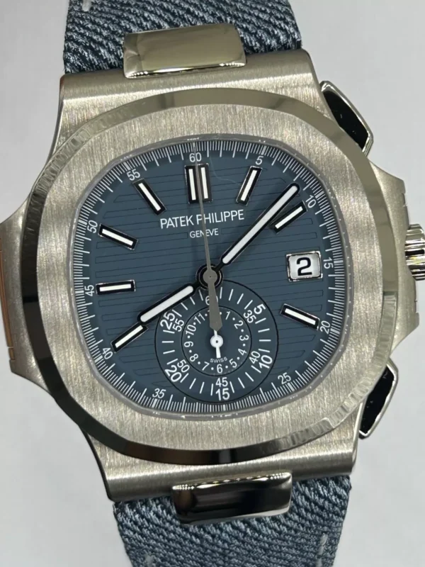Patek Philippe Nautilus 5980/60G Watch Blue Denim Strap Blue Dial Box And Papers