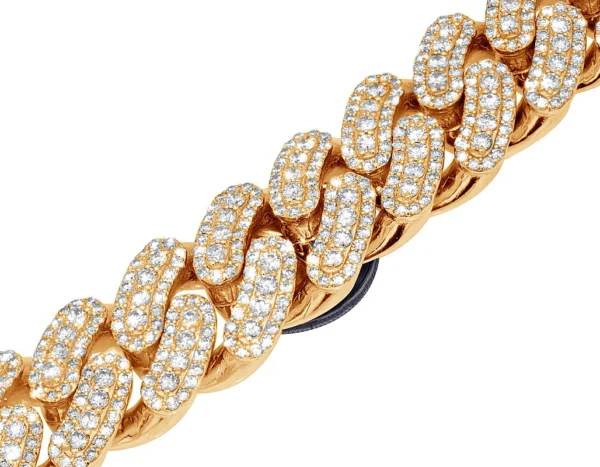Three Row 3D 63 2/5 CT Real Diamond Miami Cuban Chain Necklace 10K Gold 24MM ...