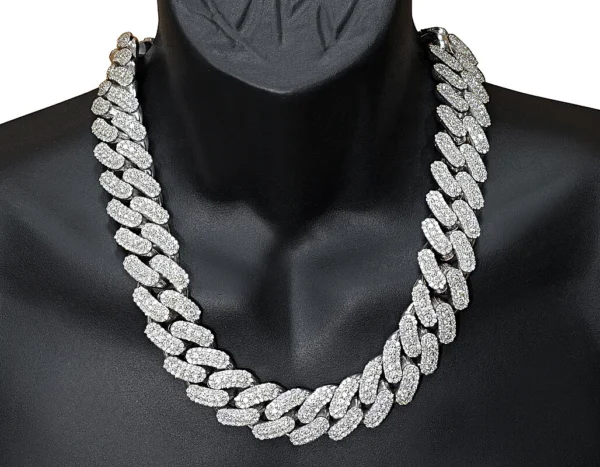 Three Row 3D 63 2/5 CT Real Diamond Miami Cuban Chain Necklace 10K Gold 24MM ...
