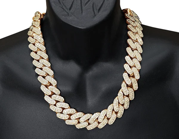 Three Row 3D 63 2/5 CT Real Diamond Miami Cuban Chain Necklace 10K Gold 24MM ...