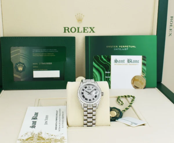 ROLEX - Ladies 18kt White Gold DateJust 28 Pave Diamond Dial 279459 - SANT BLANC