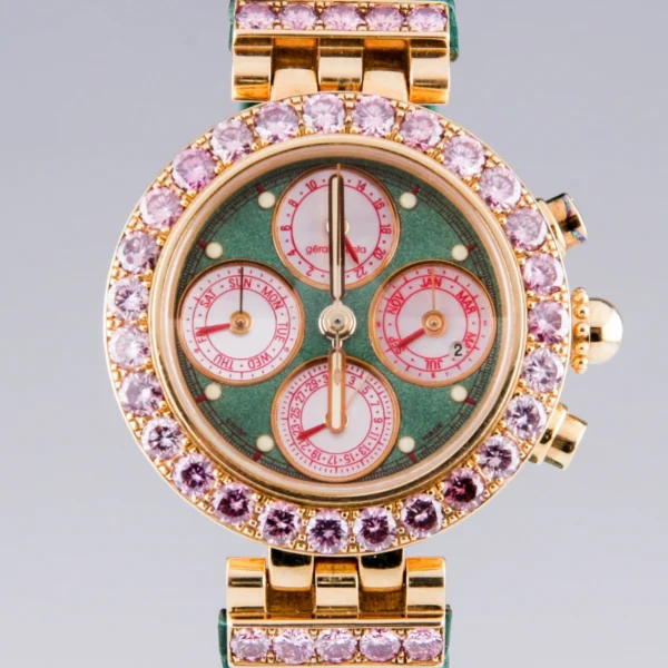 Gerald Genta Custom Watch with Exquisite 5 Carat Pink Diamond and 18K Gold Bezel