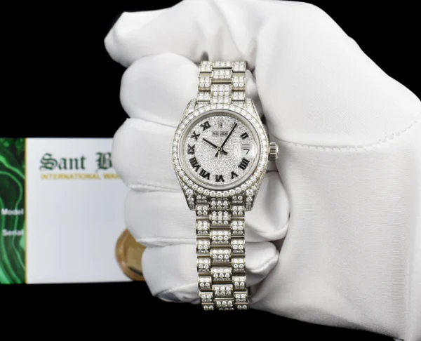 ROLEX - Ladies 18kt White Gold DateJust 28 Pave Diamond Dial 279459 - SANT BLANC
