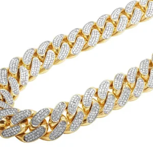 Solid 14K Yellow Gold Heavy Miami Cuban Link Kilo Diamond Chain Necklace 53.5 Ct