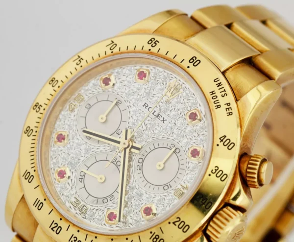 Rolex Daytona FACTORY DIAMOND RUBY PAVE 40mm Yellow Gold 116528 Watch BOX PAPERS