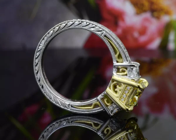 4.00 Ct. Hand-Carved Canary Fancy Intense Yellow Engagement Ring VS1 GIA