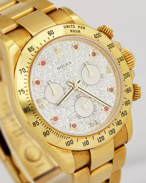 Rolex Daytona FACTORY DIAMOND RUBY PAVE 40mm Yellow Gold 116528 Watch BOX PAPERS