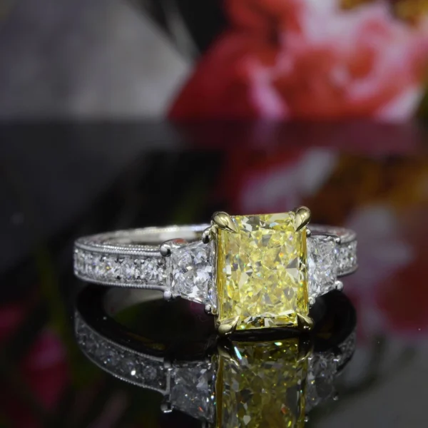 4.00 Ct. Hand-Carved Canary Fancy Intense Yellow Engagement Ring VS1 GIA