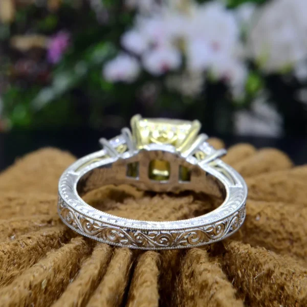 4.00 Ct. Hand-Carved Canary Fancy Intense Yellow Engagement Ring VS1 GIA