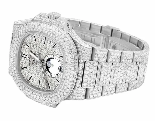 Steel Mens Patek Philippe Nautilus 5726/1A Pave Set VS Diamond Watch 34.65 Ct