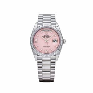Rolex Day-Date 36 128396TBR Platinum Pink Opal Diamond Dial and Bezel