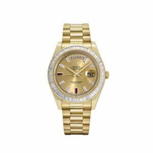 Rolex Day-Date II 218398 Yellow Gold Champagne Ruby Dial Diamond Bezel (2010)