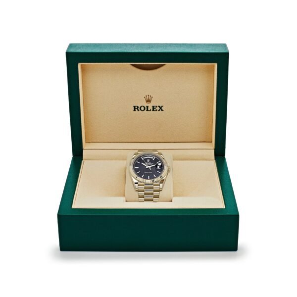 Rolex Day-Date 40 228238 Yellow Gold Black Diagonal Motif Dial