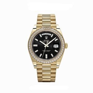 Rolex Day-Date 40 228348RBR Yellow Gold Black Diamond Dial Diamond Bezel