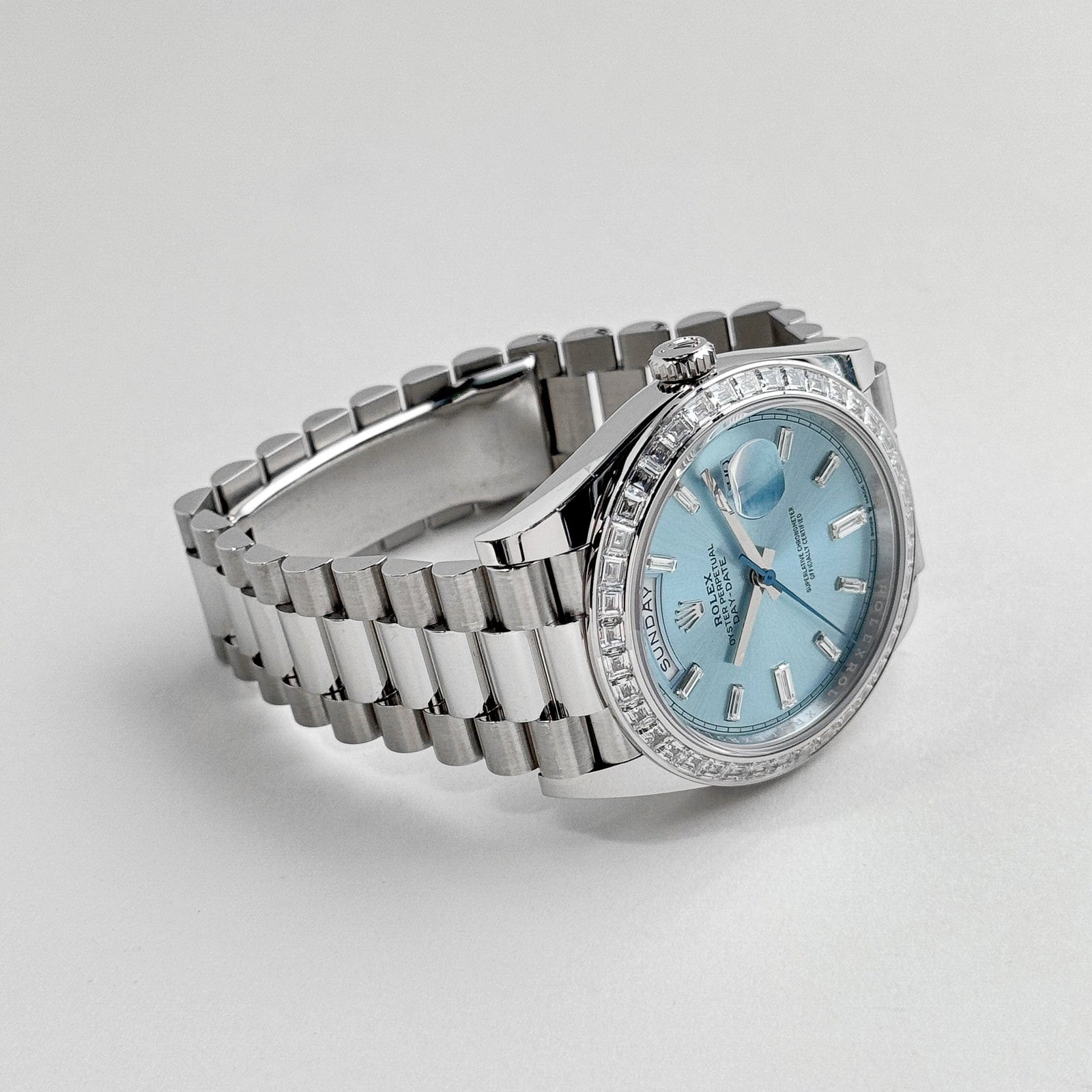 Rolex Day-Date 40 228396TBR Platinum Diamond Bezel Ice Blue Diamond Dial (2017)