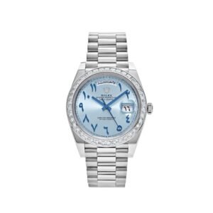 Rolex Day-Date 40 228396TBR Platinum Ice Blue Arabic Dial Diamond Bezel