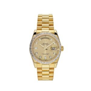 Rolex Day-Date 36 118398BR Yellow Gold Diamond Bezel Champagne Diamond Dial