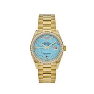 Rolex Day-Date 36 128348RBR Yellow Gold Diamond Bezel Turquoise Diamond Dial