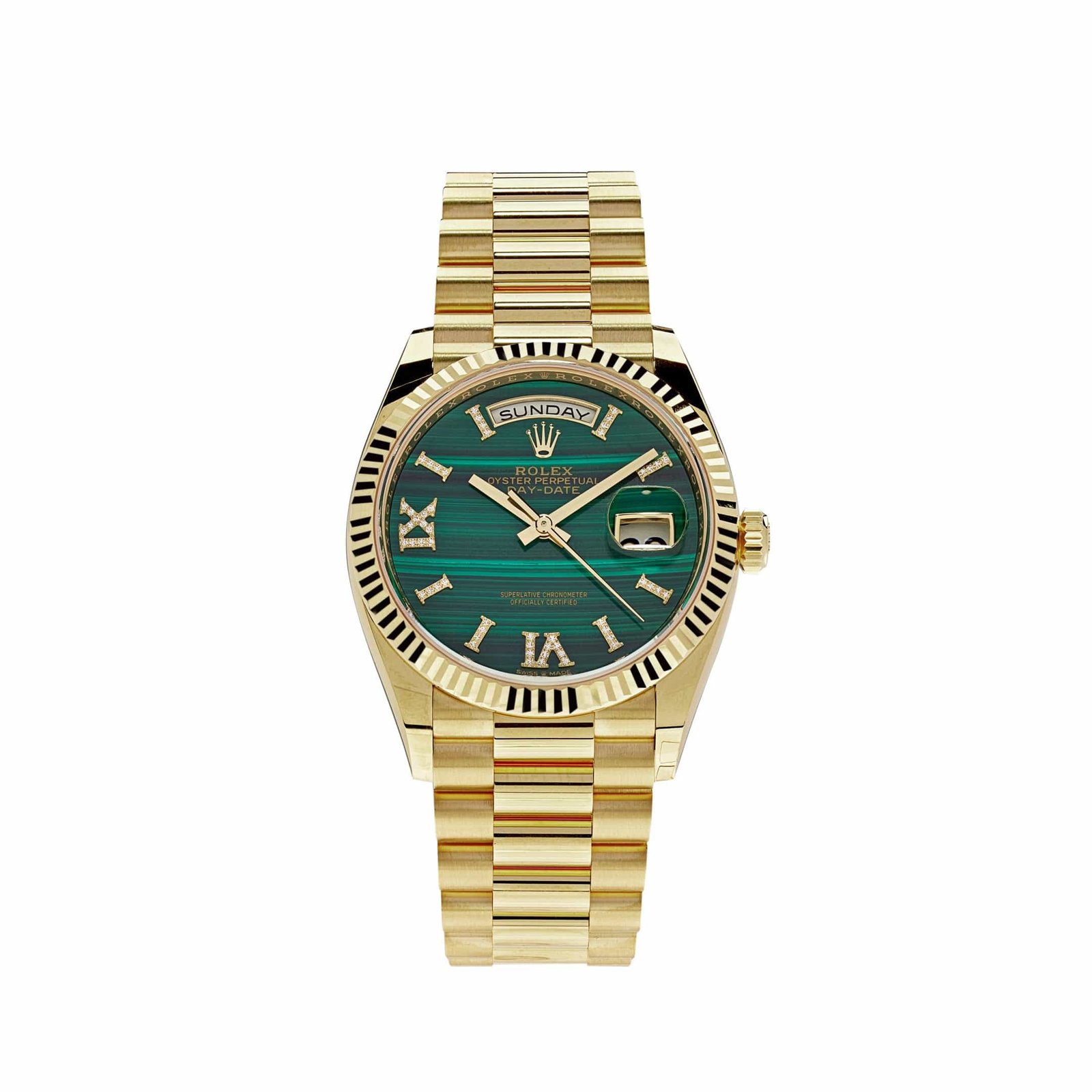 rolex-day-date-36-yellow-gold-green-malachite-roman-diamond-dial-128238-rolex-40267582669044