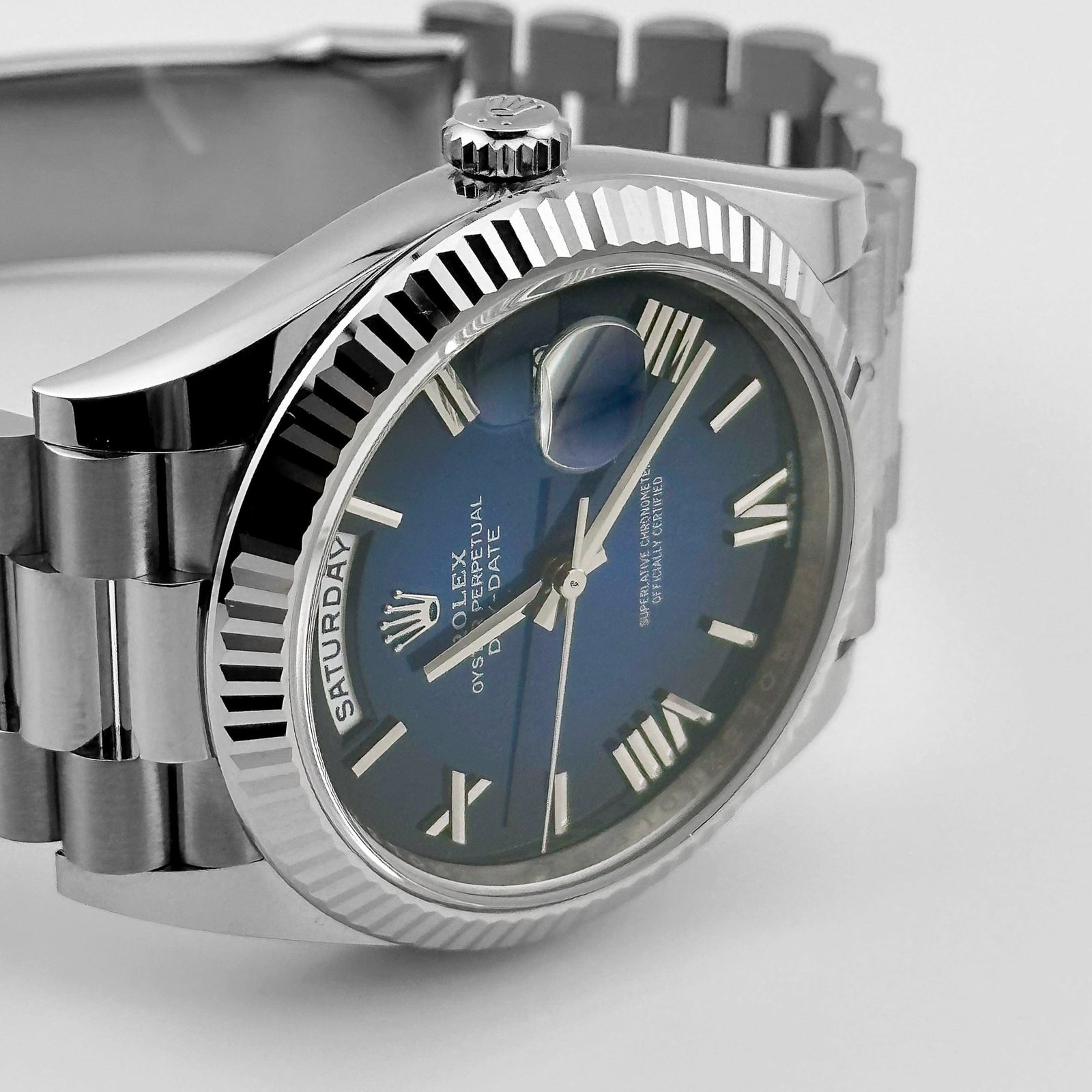 Rolex Day-Date 40 228239 White Gold Blue Ombre Roman Numeral Dial (2024)