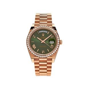 Rolex Day-Date 40 228345RBR Rose Gold Olive Green Dial Diamond Bezel
