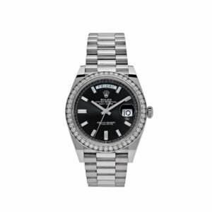 Rolex Day-Date 40 228349RBR White Gold Black Dial Diamond Bezel (2021)