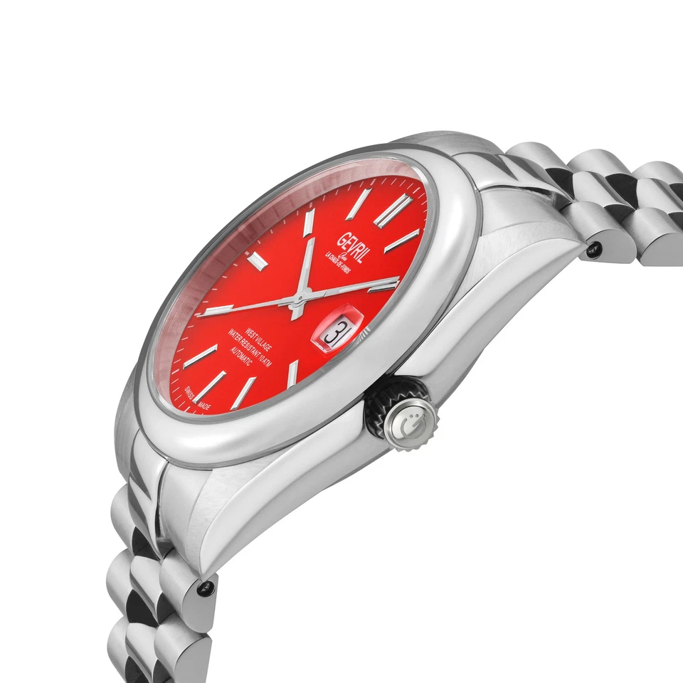Gevril Men's 48932B West Village Swiss Automatic Sellita SW200 Red Dial Watch