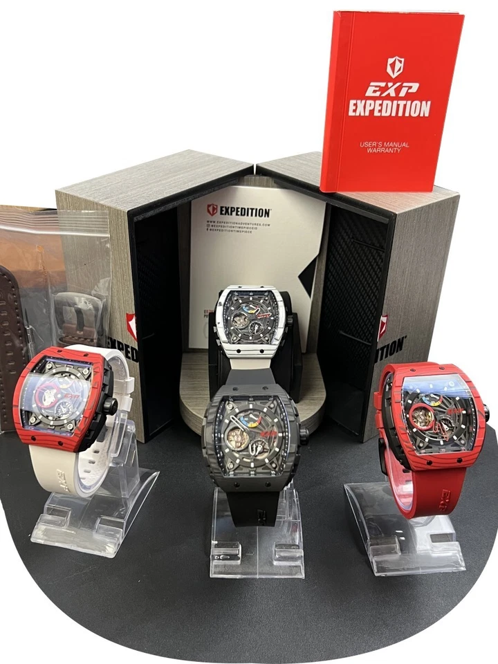 Expedition CARBON TITANIUM Watch Automatic Skeleton Style Limited NEW Red White